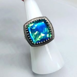 Peacock Triplet Quartz Ring In Sterling Silver 7